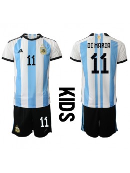 Otroški Nogometna dresi replika Argentina Angel Di Maria #11 Domači SP 2022 Kratek rokav (+ hlače)